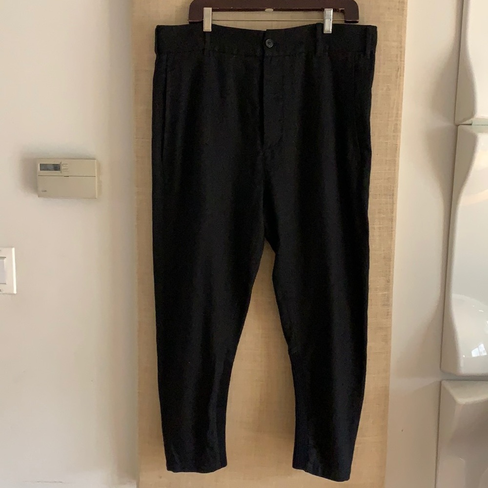 Ann Demeulemeester ribbed ankle dropped crutch, curved Moto pants